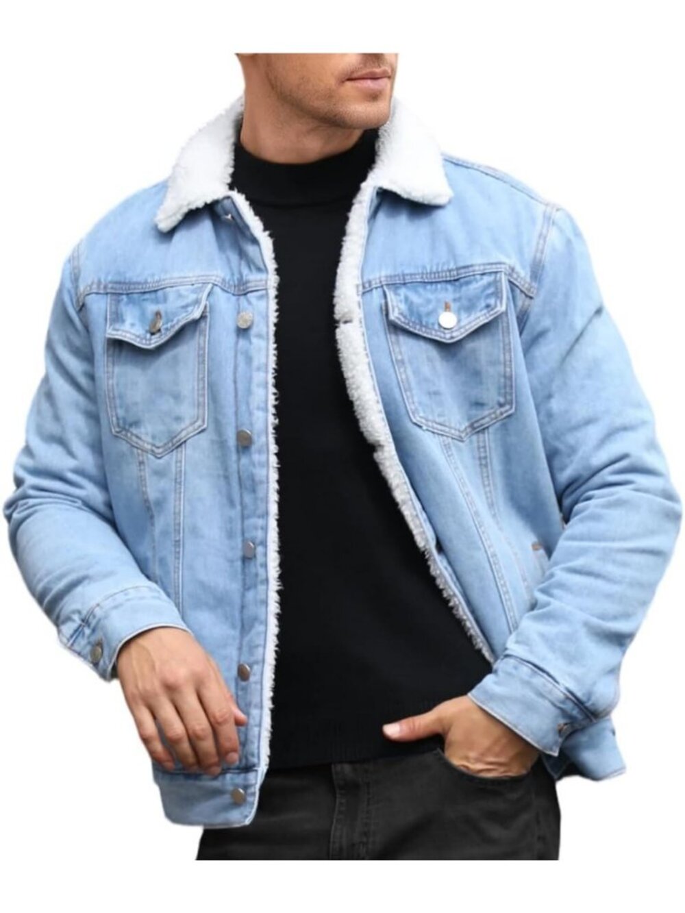 Men's Sherpa Lined Trucker Jacket | Winter Fleece Denim Coat | Slim Fit Casual
